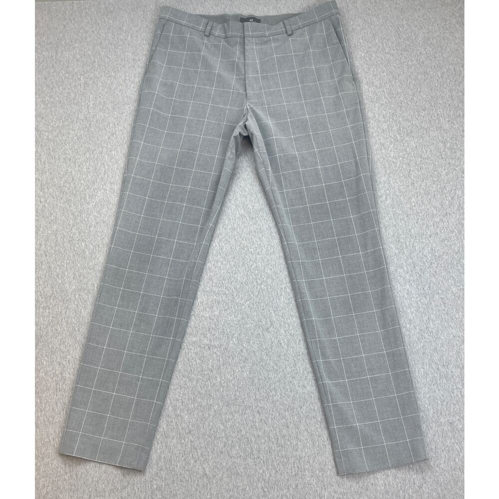 H&M Pants Mens 34 Gray Windowpane Slim Fit Chino Flat Front